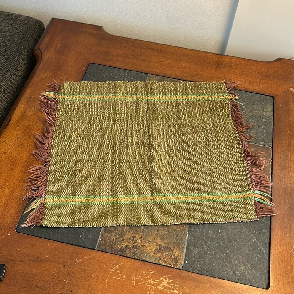 Set of 3 mats handwoven green and brown